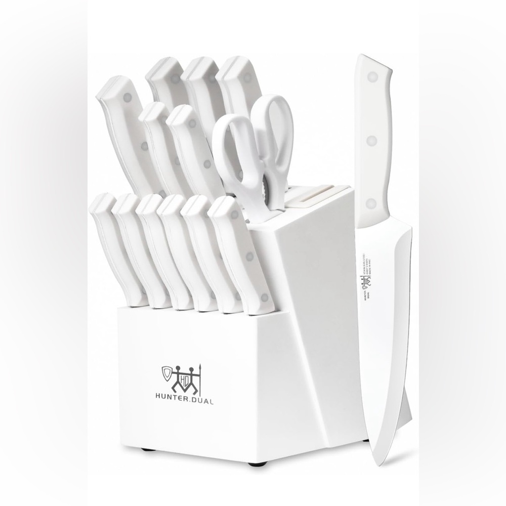 HUNTER DUAL Knife Set 15 Piece Kitchen Knife Set with Block Self Sharpening
